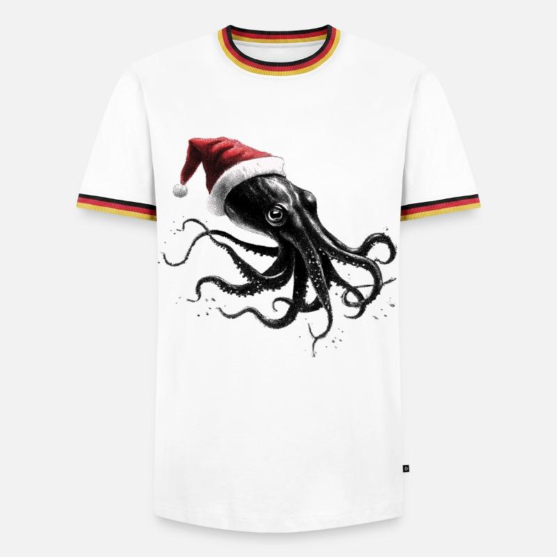 Weihnachtskrake mit Weihnachtsmütze - Männer Kontrast-T-Shirt - Weiß/Dreifarbig
