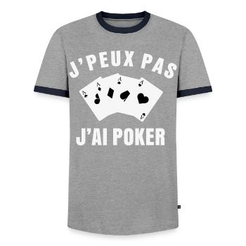 J’peux pas j’ai poker Humour joueur de cartes - T-shirt contrasté Homme - gris/marine  - Devant - AI Model Female 172 light (172cm) & AI Model Male 178 light (178cm)