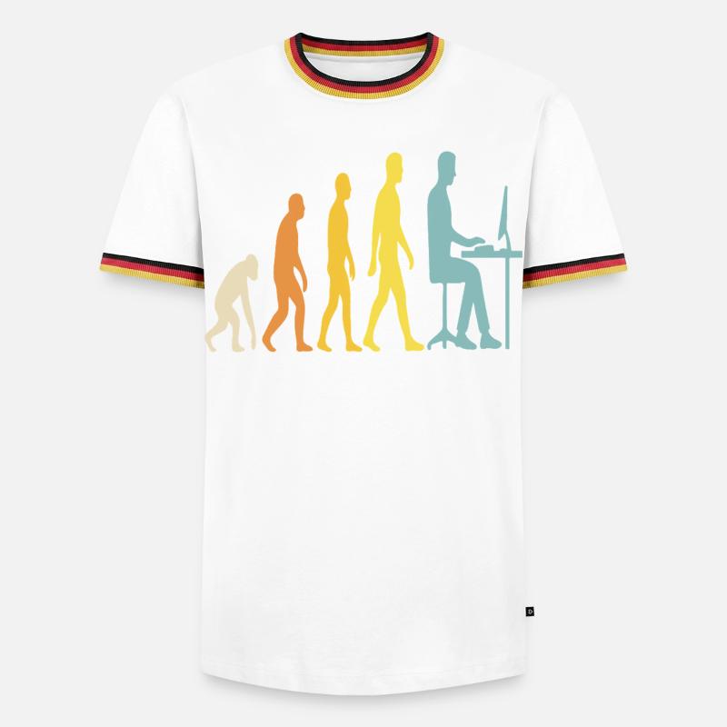 Technische Evolution am Schreibtisch - Männer Kontrast-T-Shirt - Weiß/Dreifarbig