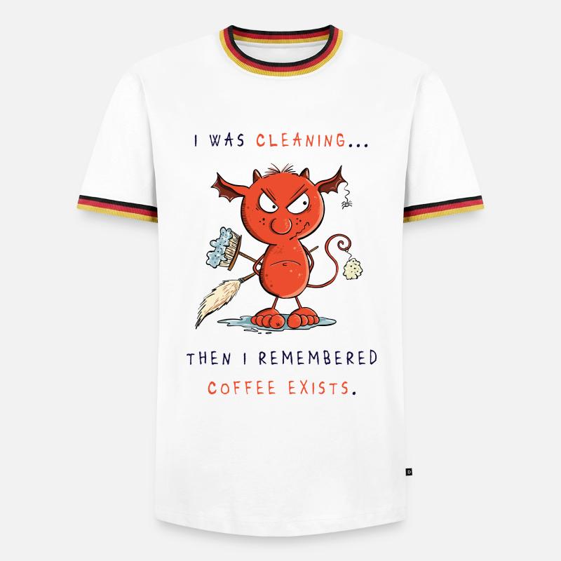 Cleaning devil cleans, coffee exists - Men's Ringer Shirt - white/tricolour