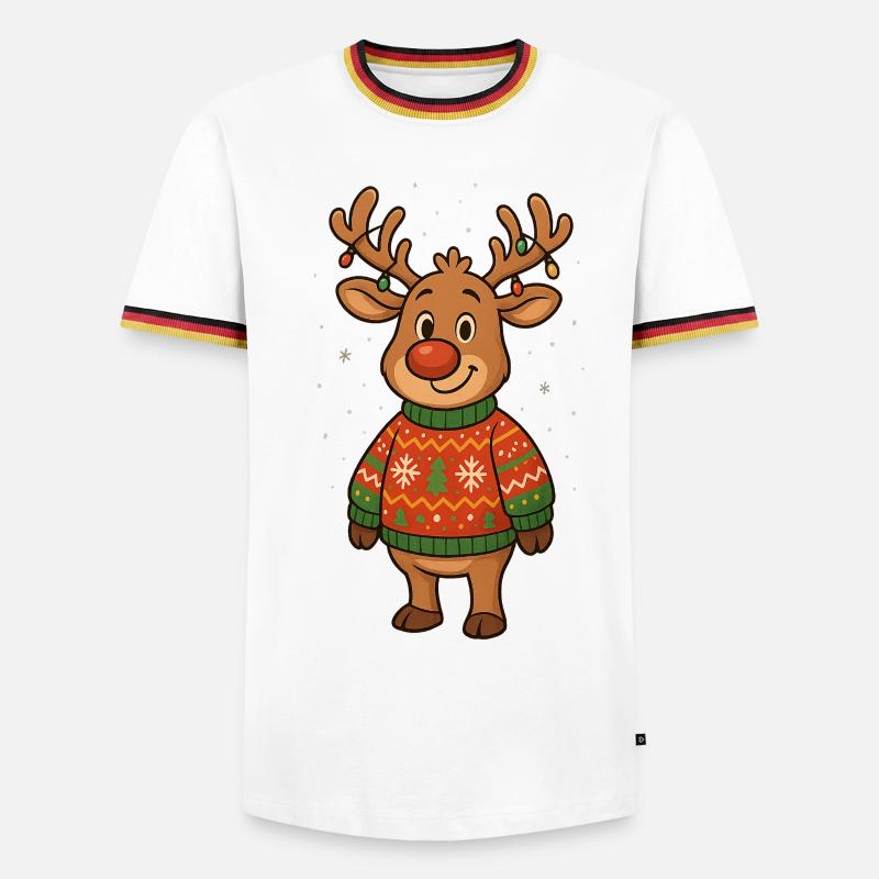 Winterhirsch im Weihnachtspullover - Männer Kontrast-T-Shirt - Weiß/Dreifarbig
