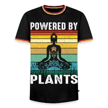 Vegan Yoga Retro Design – Powered by Plants - Men's Ringer Shirt - black/tricolour - Front - AI Model Male 178 light (178cm) & AI Model Male 185 light (185cm)