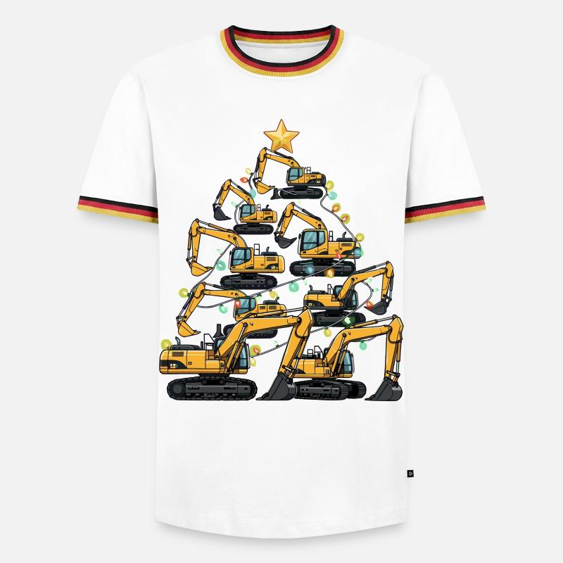 Lustiger Bagger Weihnachtsbaum Geschenk - Männer Kontrast-T-Shirt - Weiß/Dreifarbig