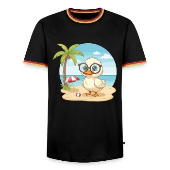 Vacances d’été sur la plage du canard mignon aux lunettes - T-shirt contrasté Homme - noir/tricolore - Devant - AI Model Male 178 light (178cm) & AI Model Male 185 light (185cm)