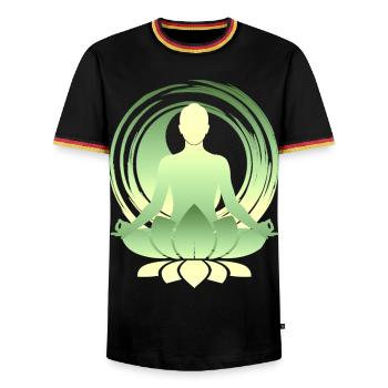 Lotus Meditation Green Gold Yoga Silhouette - Men's Ringer Shirt - black/tricolour - Front - AI Model Male 178 light (178cm) & AI Model Male 185 light (185cm)