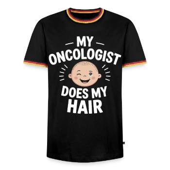 Mein Onkologe macht mein Haar - Männer Kontrast-T-Shirt - Schwarz/Dreifarbig - Vorne - AI Model Male 178 light (178cm) & AI Model Male 185 light (185cm)