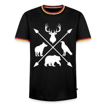 Waldtiere Wildnis Hirsch Wolf Bär Pfeile - Männer Kontrast-T-Shirt - Schwarz/Dreifarbig - Vorne - AI Model Male 178 light (178cm) & AI Model Male 185 light (185cm)