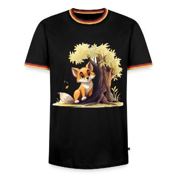 Renard de la forêt sur l’arbre doré - T-shirt contrasté Homme - noir/tricolore - Devant - AI Model Male 178 light (178cm) & AI Model Male 185 light (185cm)