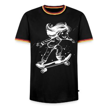 Skateboarding Girl Drawing - Men's Ringer Shirt - black/tricolour - Front - AI Model Male 178 light (178cm) & AI Model Male 185 light (185cm)