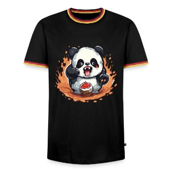 Panda Fire Cupcake Cartoon - Men's Ringer Shirt - black/tricolour - Front - AI Model Male 178 light (178cm) & AI Model Male 185 light (185cm)