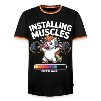 Unicorn lifts weights - Men's Ringer Shirt - black/tricolour - Front - AI Model Male 178 light (178cm) & AI Model Male 185 light (185cm)