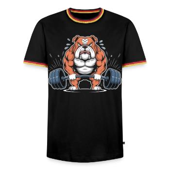 Power bulldog lifting - Men's Ringer Shirt - black/tricolour - Front - AI Model Male 178 light (178cm) & AI Model Male 185 light (185cm)