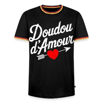 Doudou D'amour Saint valentin Couple - T-shirt contrasté Homme - noir/tricolore - Devant - AI Model Male 178 light (178cm) & AI Model Male 185 light (185cm)