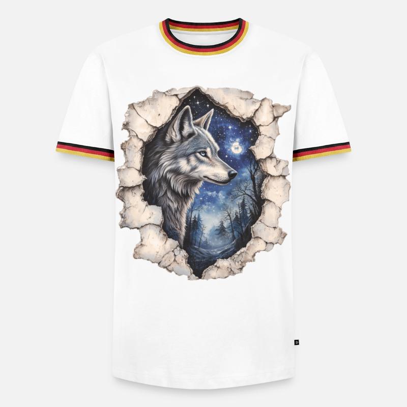 Wolf mit Sternenhimmel - Männer Kontrast-T-Shirt - Weiß/Dreifarbig