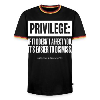 Privilege Quote Check Your Blind Spots - Men's Ringer Shirt - black/tricolour - Front - AI Model Male 178 light (178cm) & AI Model Male 185 light (185cm)
