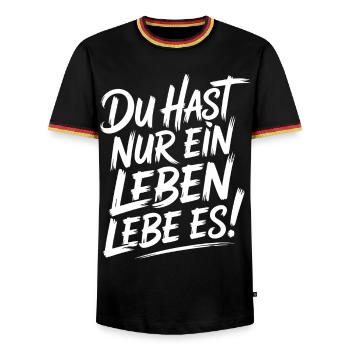 Du hast nur ein Leben – Lebe Es - Männer Kontrast-T-Shirt - Schwarz/Dreifarbig - Vorne - AI Model Male 178 light (178cm) & AI Model Male 185 light (185cm)