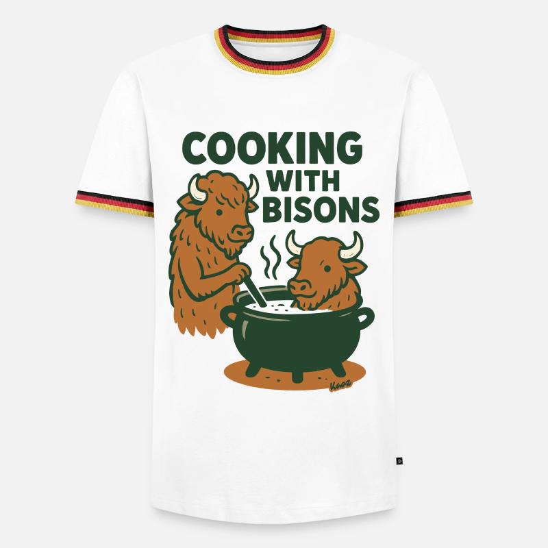 Kochen mit Bisons - Männer Kontrast-T-Shirt - Weiß/Dreifarbig