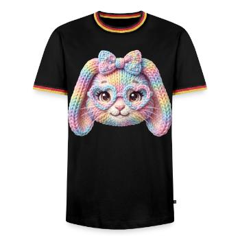 Hase Herzbrille Häschen Pastell Regenbogen Ostern - Männer Kontrast-T-Shirt - Schwarz/Dreifarbig - Vorne - AI Model Male 178 light (178cm) & AI Model Male 185 light (185cm)