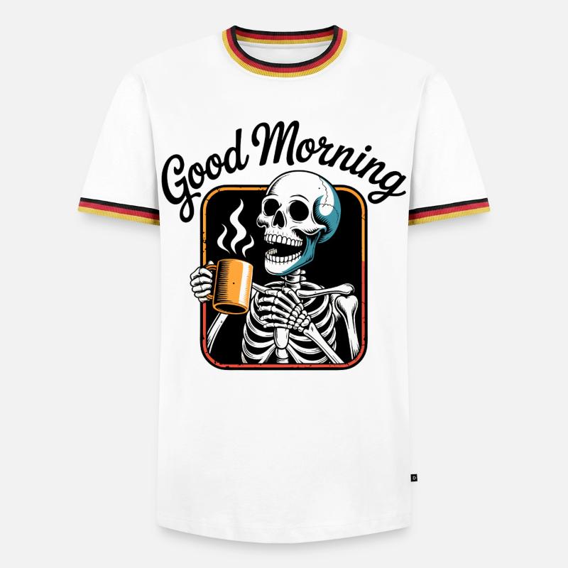 Coffee Skeleton with Steaming Cup - Men's Ringer Shirt - white/tricolour
