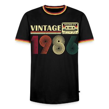 1986 Vintage Rétro Cadeau D'anniversaire - T-shirt contrasté Homme - noir/tricolore - Devant - AI Model Male 178 light (178cm) & AI Model Male 185 light (185cm)