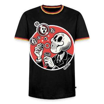 Skeleton Bubble Blower Illustration - Men's Ringer Shirt - black/tricolour - Front - AI Model Male 178 light (178cm) & AI Model Male 185 light (185cm)