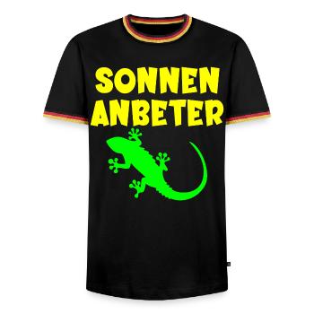 Sonnenanbeter Eidechse - Sommer Sonne - Männer Kontrast-T-Shirt - Schwarz/Dreifarbig - Vorne - AI Model Male 178 light (178cm) & AI Model Male 185 light (185cm)