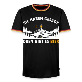 Sie haben gesagt oben gibt es Bier auf dem Berg - Männer Kontrast-T-Shirt - Schwarz/Dreifarbig - Vorne - AI Model Male 178 light (178cm) & AI Model Male 185 light (185cm)