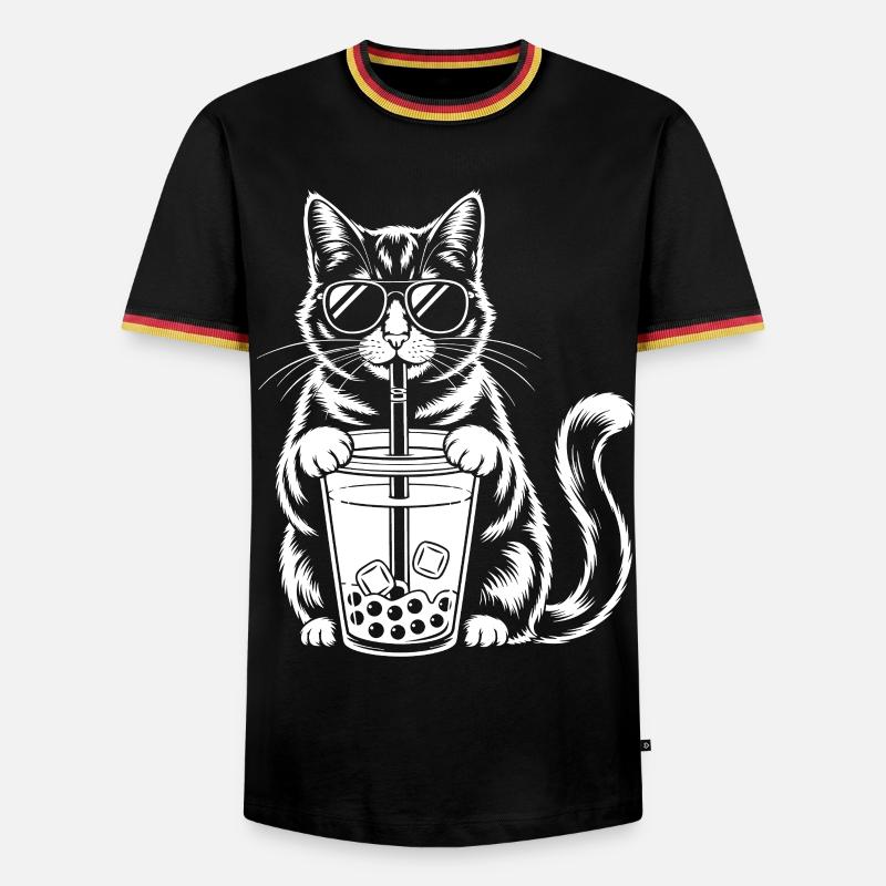 Cat with bubble tea - Men's Ringer Shirt - black/tricolour