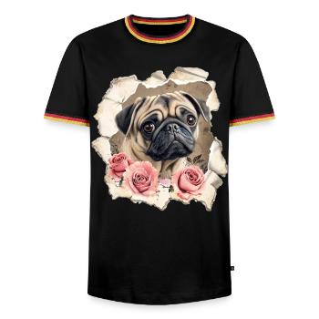 Mops mit Rosen - Männer Kontrast-T-Shirt - Schwarz/Dreifarbig - Vorne - AI Model Male 178 light (178cm) & AI Model Male 185 light (185cm)