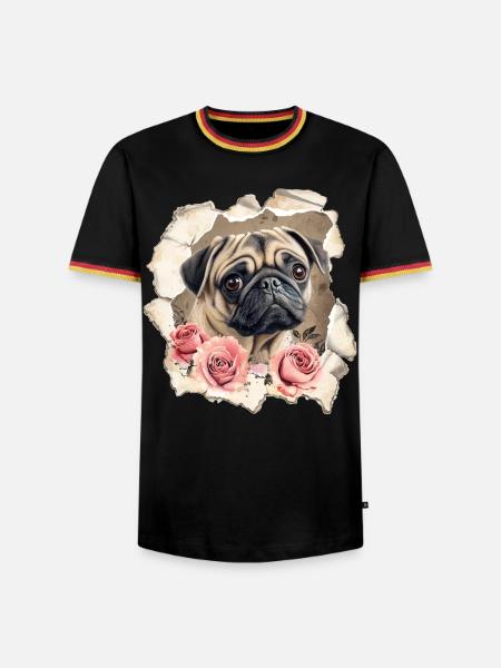 Mops mit Rosen - Männer Kontrast-T-Shirt - Schwarz/Dreifarbig