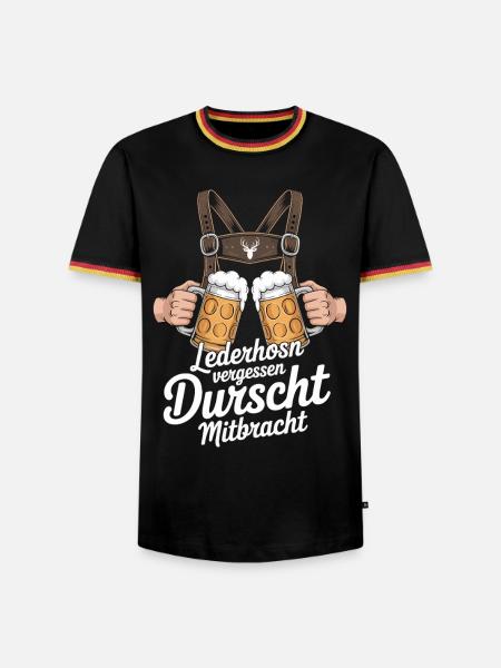Lederhosn vergessen – Durscht Mitbracht - Männer Kontrast-T-Shirt - Schwarz/Dreifarbig