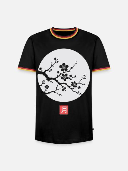 Japanese Sakura Moon Kanji - Männer Kontrast-T-Shirt - Schwarz/Dreifarbig