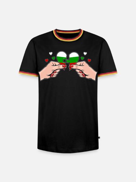 Bulgarien_Frauenhaende_Herzpuzzle - Männer Kontrast-T-Shirt - Schwarz/Dreifarbig