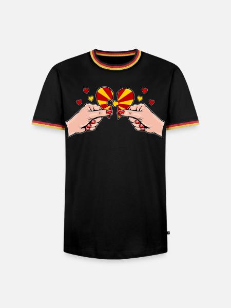 Mazedonien Frauenhände Herzpuzzle - Männer Kontrast-T-Shirt - Schwarz/Dreifarbig