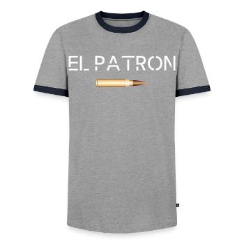 El Patron – The Top G Look - Men's Ringer Shirt - grey/navy  - Front - AI Model Female 172 light (172cm) & AI Model Male 178 light (178cm)