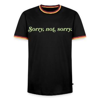 Sorry, not sorry – Cheeky Attitude - Men's Ringer Shirt - black/tricolour - Front - AI Model Male 178 light (178cm) & AI Model Male 185 light (185cm)