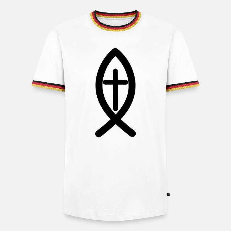 Jesus-Symbol - Männer Kontrast-T-Shirt - Weiß/Dreifarbig
