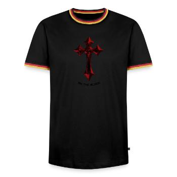 Rotes Gothic Kreuz-Talisman - Männer Kontrast-T-Shirt - Schwarz/Dreifarbig - Vorne - AI Model Male 178 light (178cm) & AI Model Male 185 light (185cm)