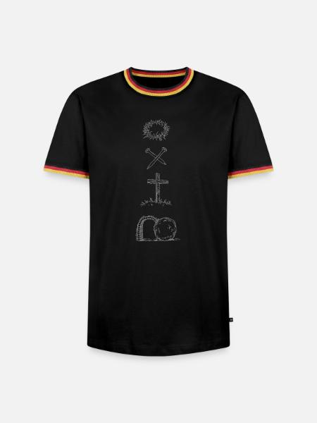 Vom Kreuz zur Auferstehung - Männer Kontrast-T-Shirt - Schwarz/Dreifarbig