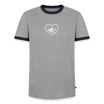 Heart Mountain Hiker Panorama - Men's Ringer Shirt - grey/navy  - Front - AI Model Female 172 light (172cm) & AI Model Male 178 light (178cm)