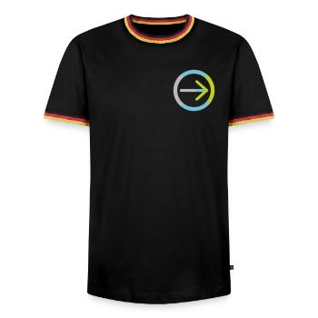 The logo of the cooperative on its own - Men's Ringer Shirt - black/tricolour - Front - AI Model Male 178 light (178cm) & AI Model Male 185 light (185cm)