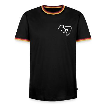67 « six sept » tirés - T-shirt contrasté Homme - noir/tricolore - Devant - AI Model Male 178 light (178cm) & AI Model Male 185 light (185cm)