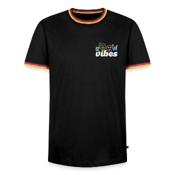 good_vibes - Männer Kontrast-T-Shirt - Schwarz/Dreifarbig - Vorne - AI Model Male 178 light (178cm) & AI Model Male 185 light (185cm)
