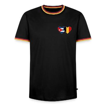Cœur du drapeau de Cuba Belgique - T-shirt contrasté Homme - noir/tricolore - Devant - AI Model Male 178 light (178cm) & AI Model Male 185 light (185cm)