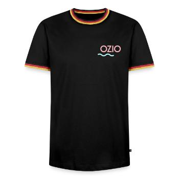OZIO - Men's Ringer Shirt - black/tricolour - Front - AI Model Male 178 light (178cm) & AI Model Male 185 light (185cm)