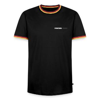 Powder Panic - Männer Kontrast-T-Shirt - Schwarz/Dreifarbig - Vorne - AI Model Male 178 light (178cm) & AI Model Male 185 light (185cm)