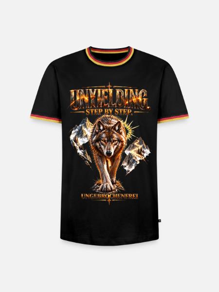 Unbeugsam . Wolf – Schritt für Schritt - Männer Kontrast-T-Shirt - Schwarz/Dreifarbig