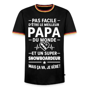 Herz + Snowboard – Super Snowboarder Papa - Männer Kontrast-T-Shirt - Schwarz/Dreifarbig - Vorne - AI Model Male 178 light (178cm) & AI Model Male 185 light (185cm)