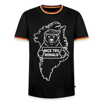 Grönland: Netter Versuch, Donald - Männer Kontrast-T-Shirt - Schwarz/Dreifarbig - Vorne - AI Model Male 178 light (178cm) & AI Model Male 185 light (185cm)