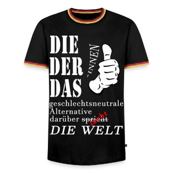 DIE DER DAS über die die Welt spricht lacht Gender - Männer Kontrast-T-Shirt - Schwarz/Dreifarbig - Vorne - AI Model Male 178 light (178cm) & AI Model Male 185 light (185cm)